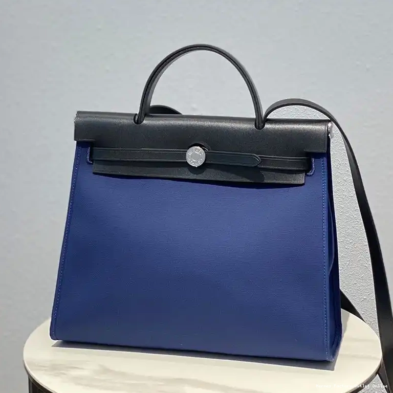 Hermes Hardware Navy Bag Herbag Black Palladium Canvas In Blue 0509